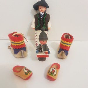 Vintage Miniature pair WOOD SHOES Holland Czechoslovakian Doll Sweden Shoes Lot